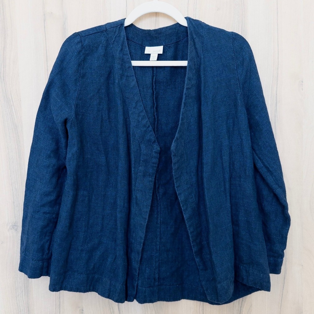 Pure Jill Womens Linen Open Front Cardigan Jacket Size XS Blue‎ Coastal Chic